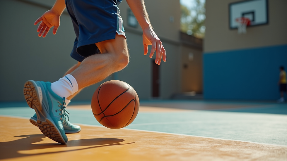 Close-up view of a basketball player performing lateral agility drills on the court