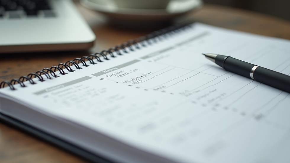 Close-up view of a calendar and planner on a table with a pen