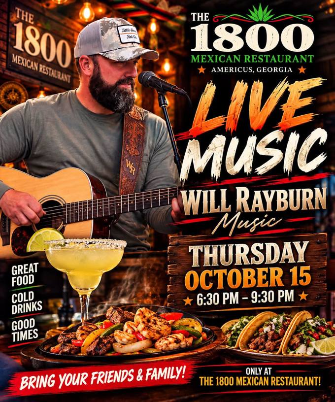 Will Rayburn live music flyer, Thursday October 15, The 1800 Americus