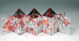Trilogy Two (view 1)
Laminated, multi-colored, torn paper, small panel-like pieces with thread, interlocking construction,
7" h, variable width and depth
Photo: Peter Jacobs