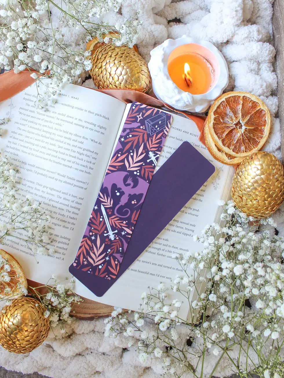 Thumbnail: Purple & Orange Book Dragon 2x8 Bookmark | Glossy