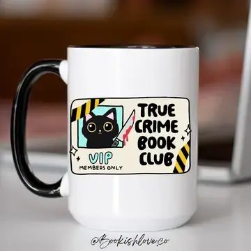 true crime mug book club cat