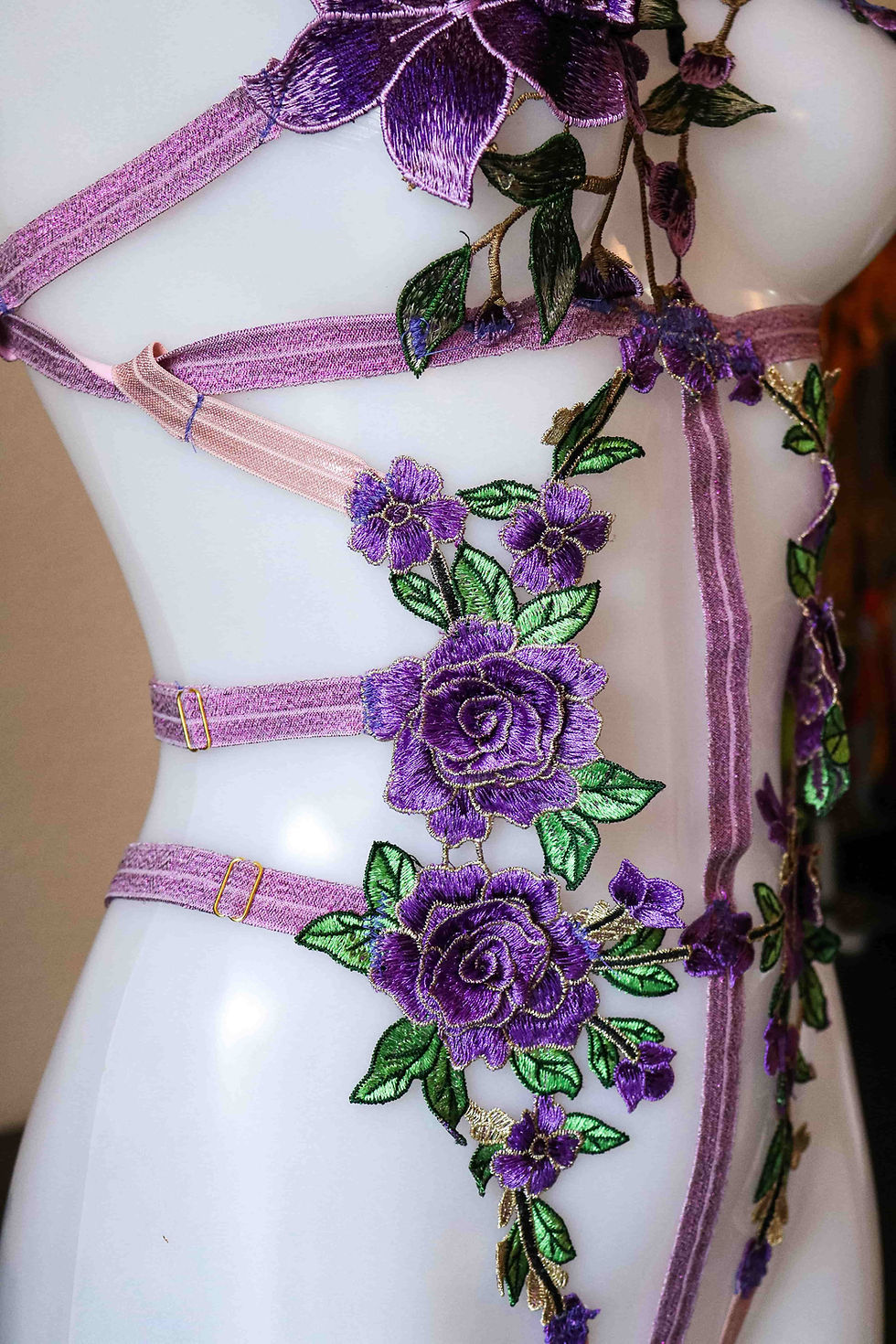 Miniature : Lilas en Fleurs - Body en dentelle réglable - Lingerie Made in France
