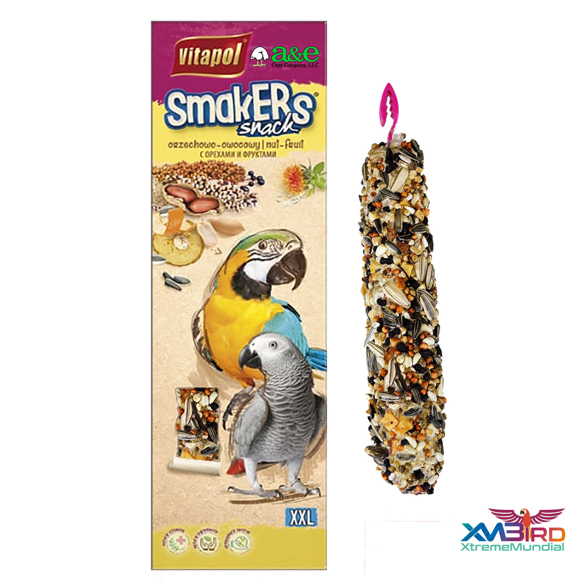A & E Cages Smakers Snack Nut Treat Stick for Parrots 1ea/8.82 oz, 2 ct
