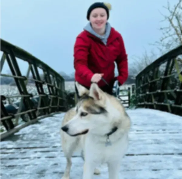 Meg and Dexter on an icy bridge
