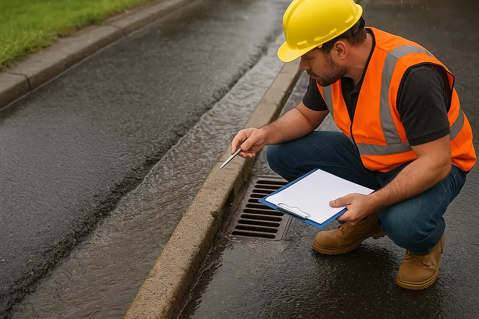 Asphalt grading and drainage design showing proper slope to prevent asphalt damage and improve long-term pavement performance