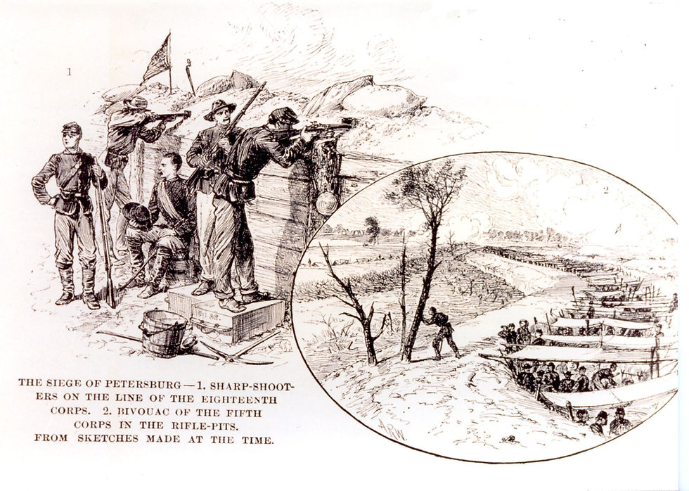 “Sharpshooters on the line of the Eighteenth Corps” by Alfred Robert Waud