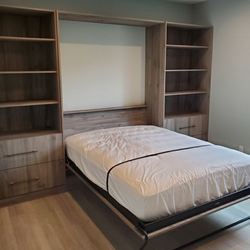 Woodgrain Murphy Bed with Large Towers and Drawers