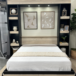 Wood Grain Murphy Bed with Shelves