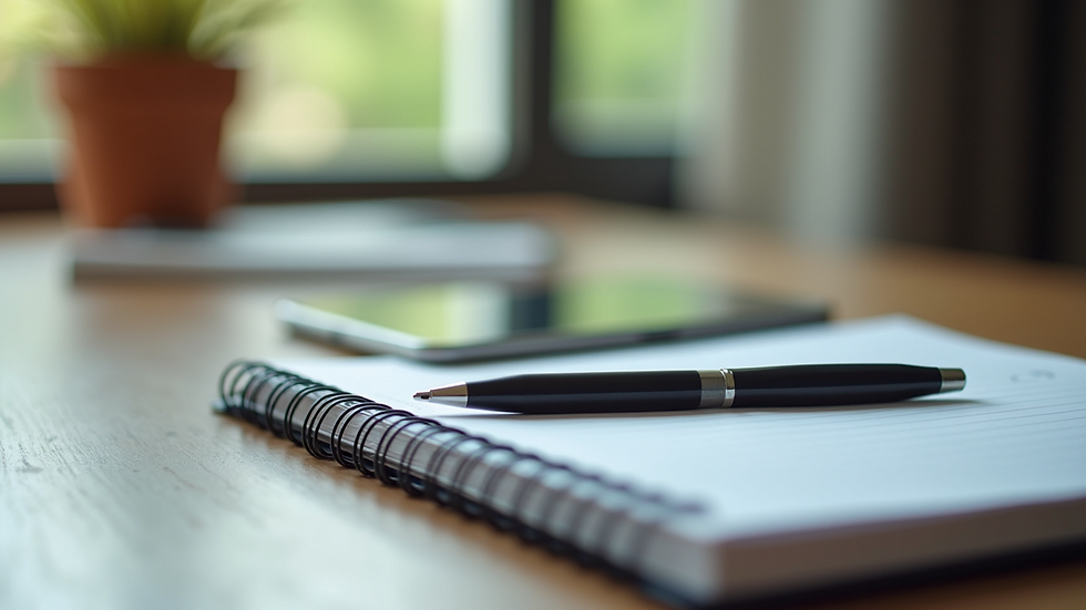 Close-up view of a study desk with a planner, tablet, and stationery