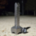Thumbnail: Unlit steel smudge pot with wheeled base and laser-cut lettering, shown outdoors for product detail.
