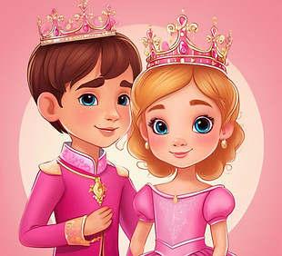 Little girl wearing a pink princess dress and crown_Little boy dressed as a prince.jpg