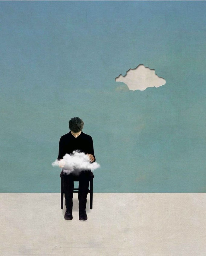 A solitary figure walking into a vast surreal landscape, symbolizing personal growth and existential reflection