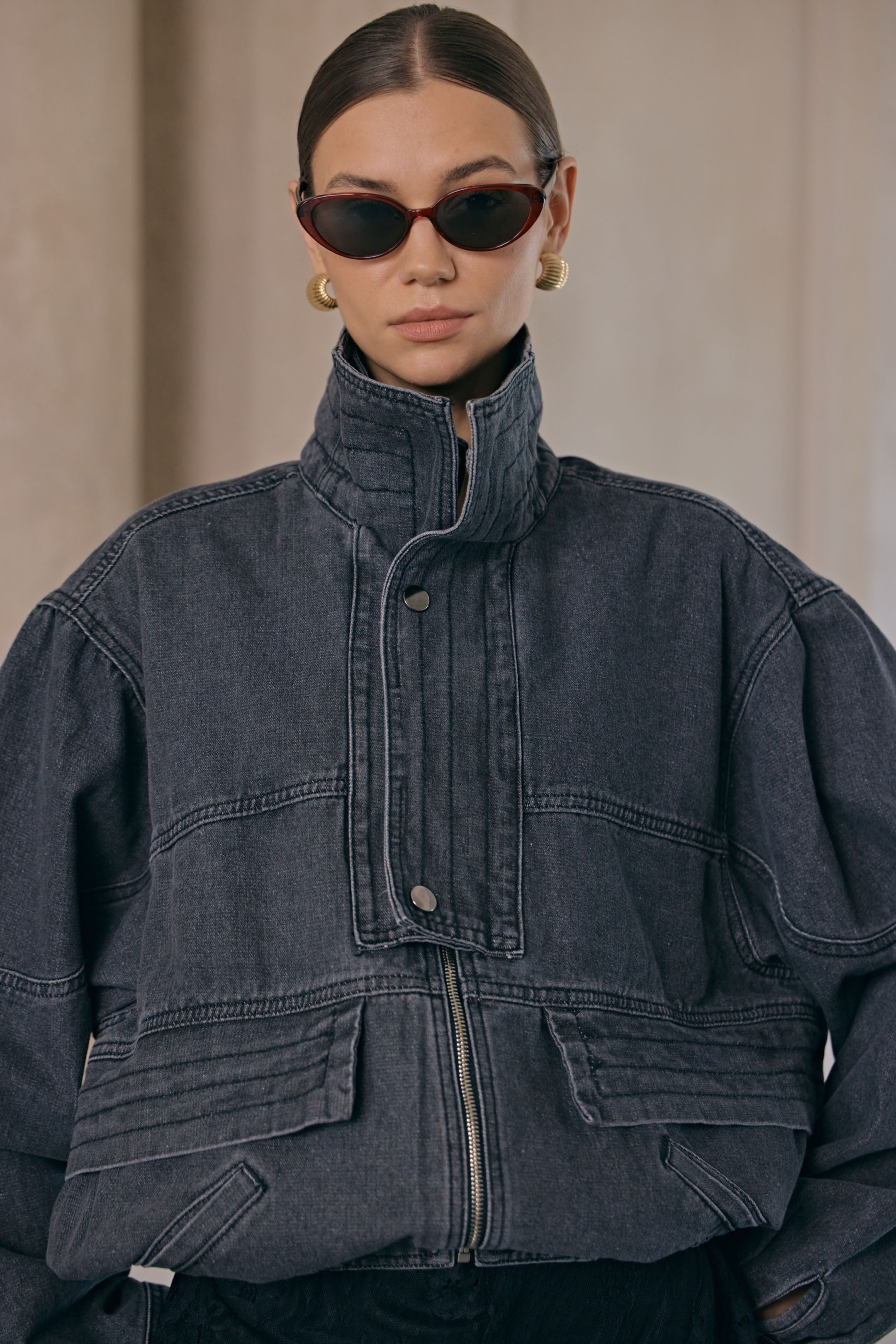 Oversize denim bomber