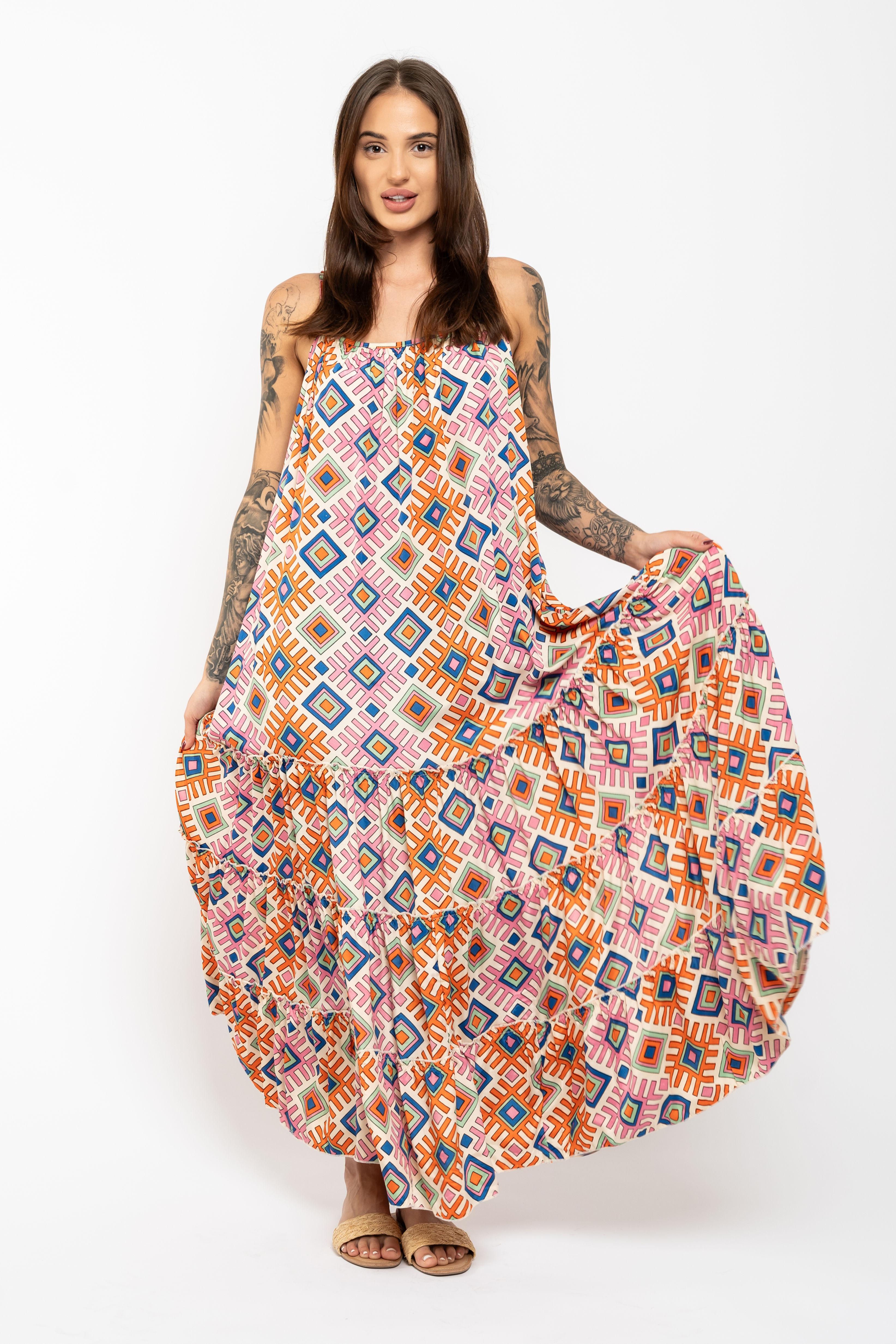 Vzorované maxi šaty na ramínka