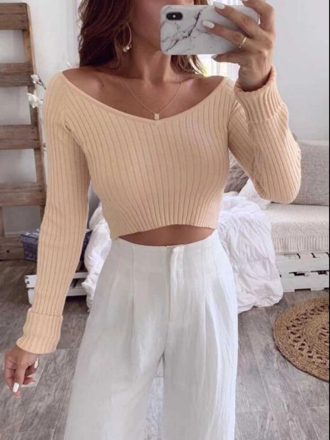 crop top striped manga larga BHJ