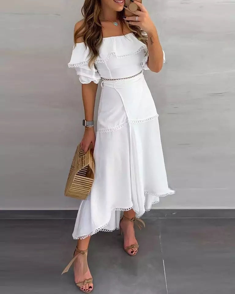 Miniatura: Vestido 3/4 Blanco hombros caido SSHTP