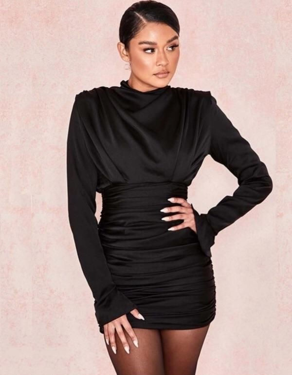 Miniatura: Mini vestido ruch manga larga backless GFDP