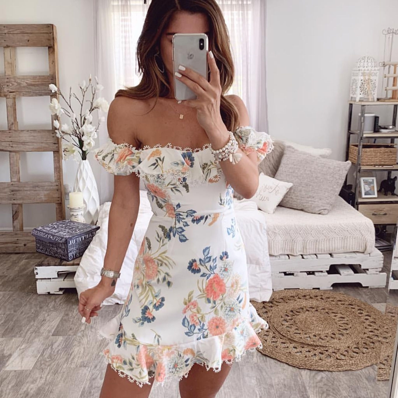Mini vestido shoulder floral 