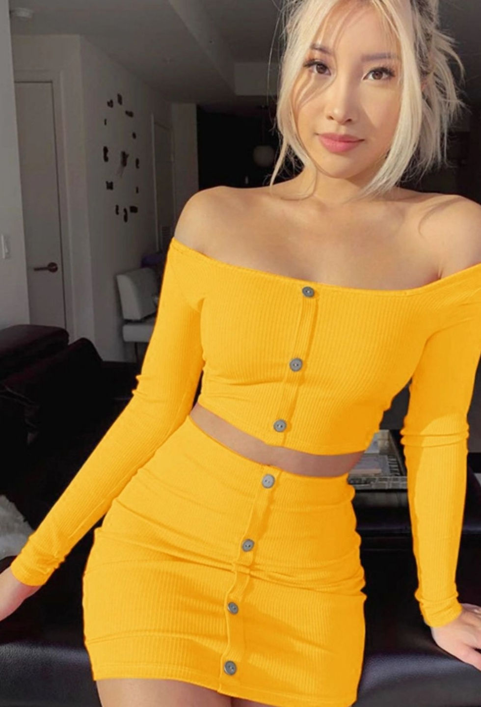 Miniatura: Set 2 piezas top+mini falda con botones MNH