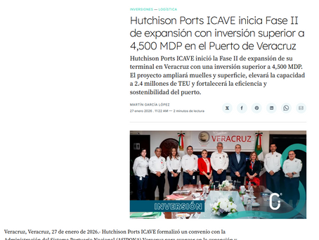 Clúster Industrial-Hutchison Ports ICAVE inicia Fase II de expansión con inversión superior a 4,500 MDP en el Puerto de Veracruz