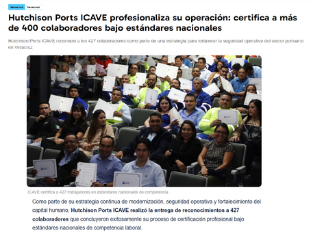 Imagen de Veracruz-Hutchison Ports ICAVE profesionaliza su operación: certifica a más de 400 colaboradores bajo estándares nacionales