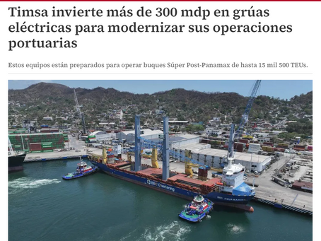 Milenio - Timsa invierte más de 300 mdp en grúas eléctricas para modernizar sus operaciones portuarias
