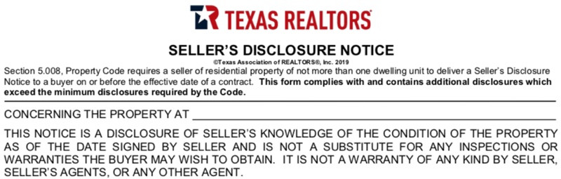 Texas Seller's Disclosure Notice