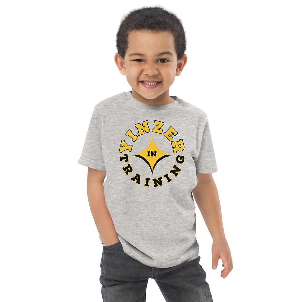 Pittsburgh Toddler black and yellow t-shirt on athletic heather grey by Yinzer Clothing Company