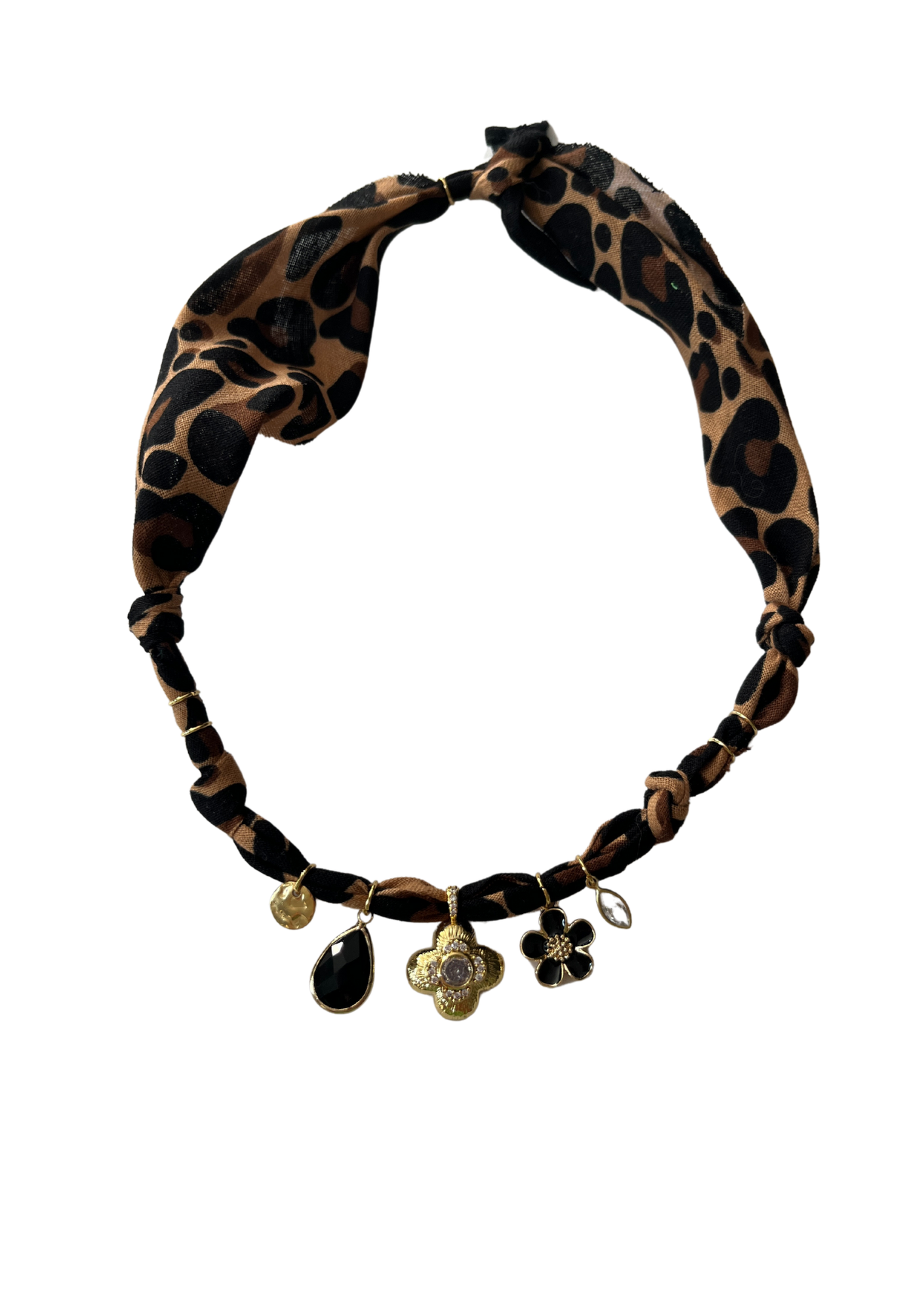 Collier medaille fleur indi léopard 