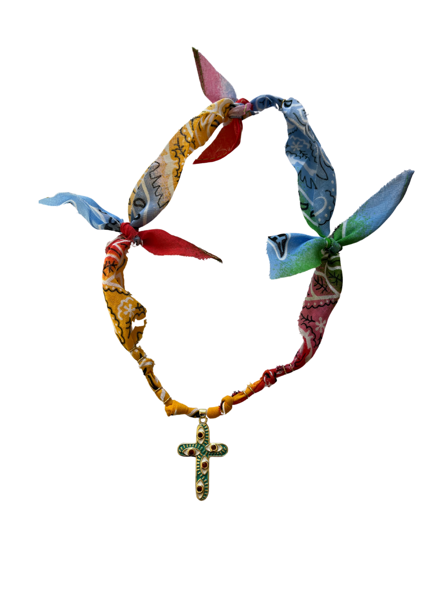 Collier croix oeil multicolor mandarine 