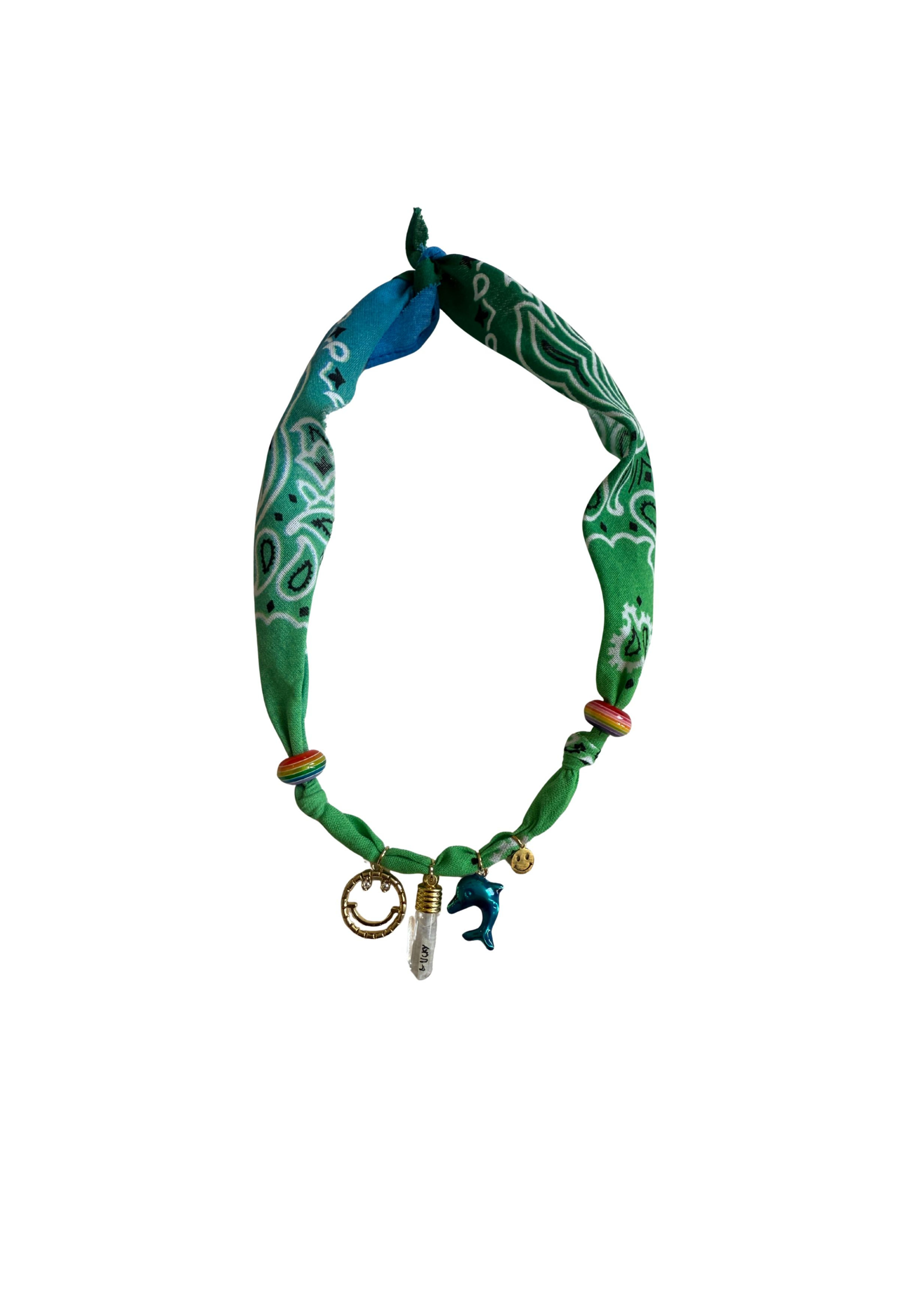 Collier « 90´Baby» grain de riz bleu/vert