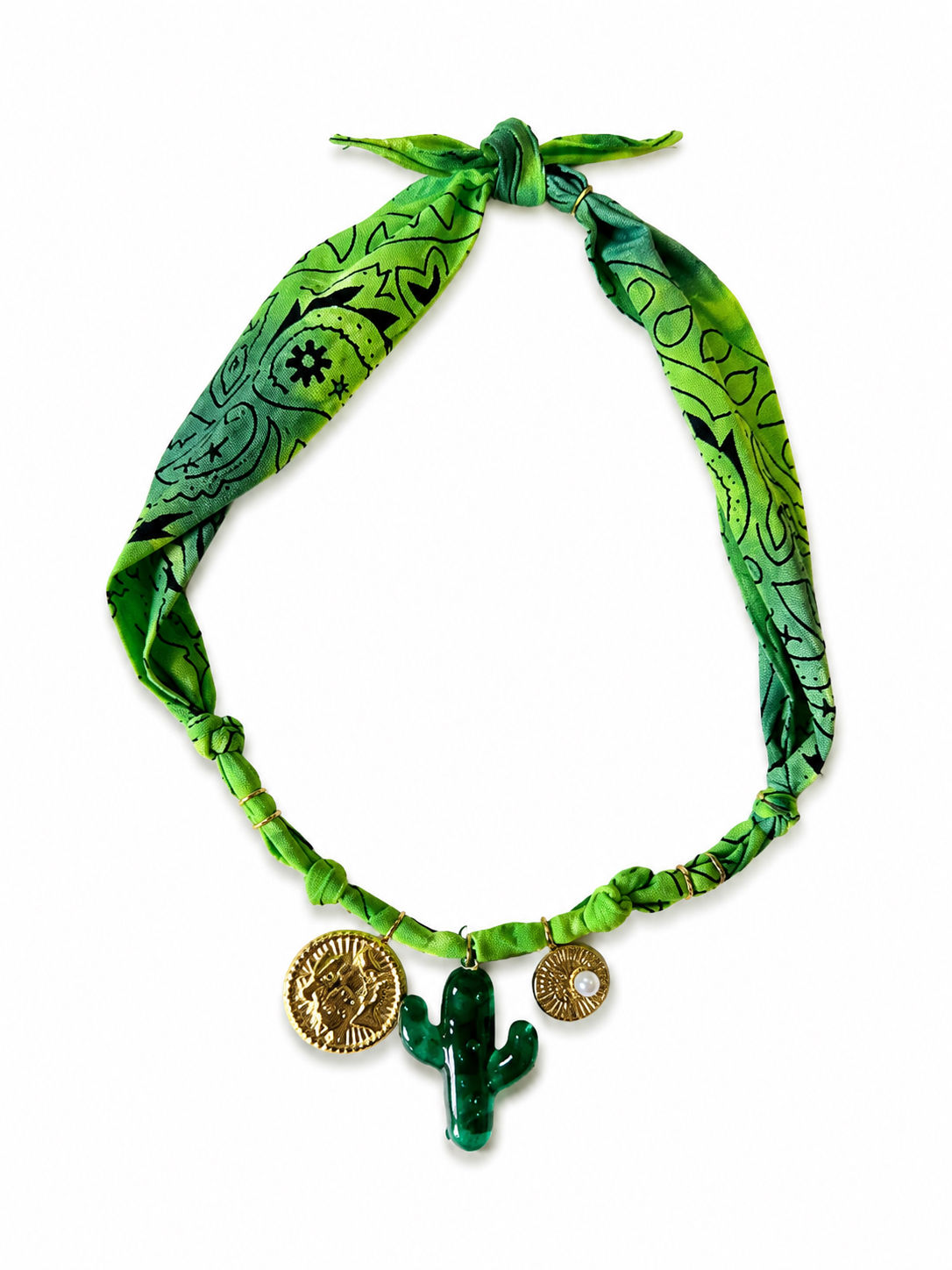 Collier « Summer Vibes » cactus verre soufflé vert de gris/bleu 
