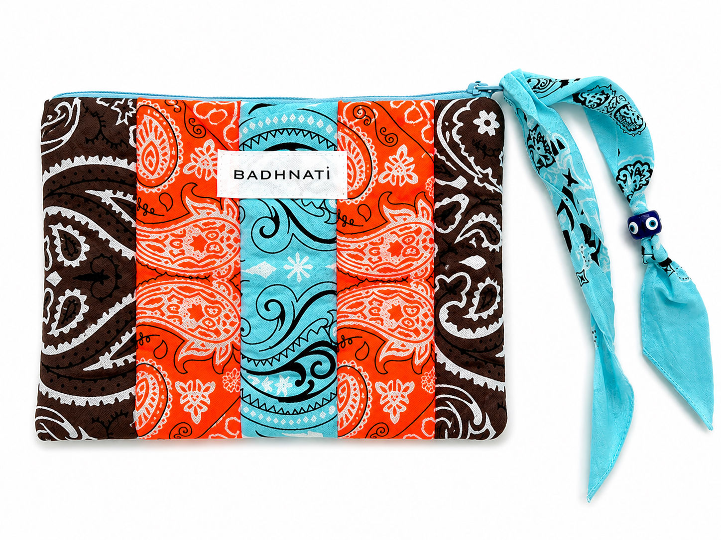 Pochette patch Choco/orange fluo /ciel
