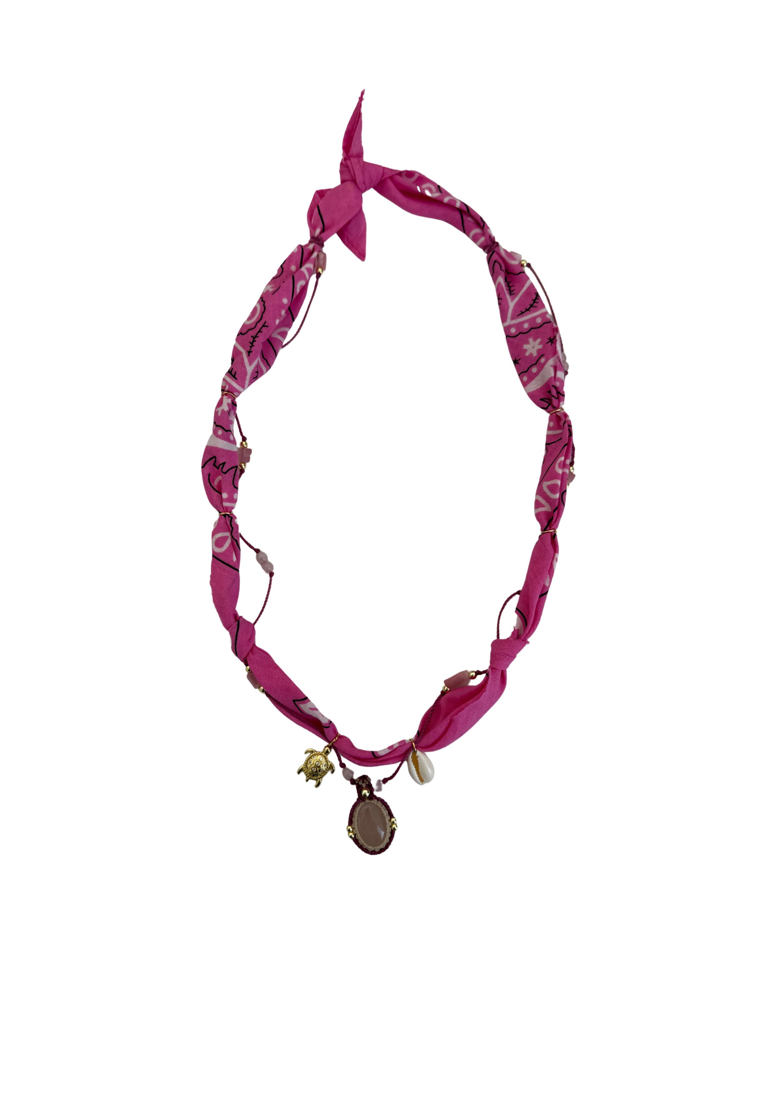 Collier « aloha » pierre macramé rose