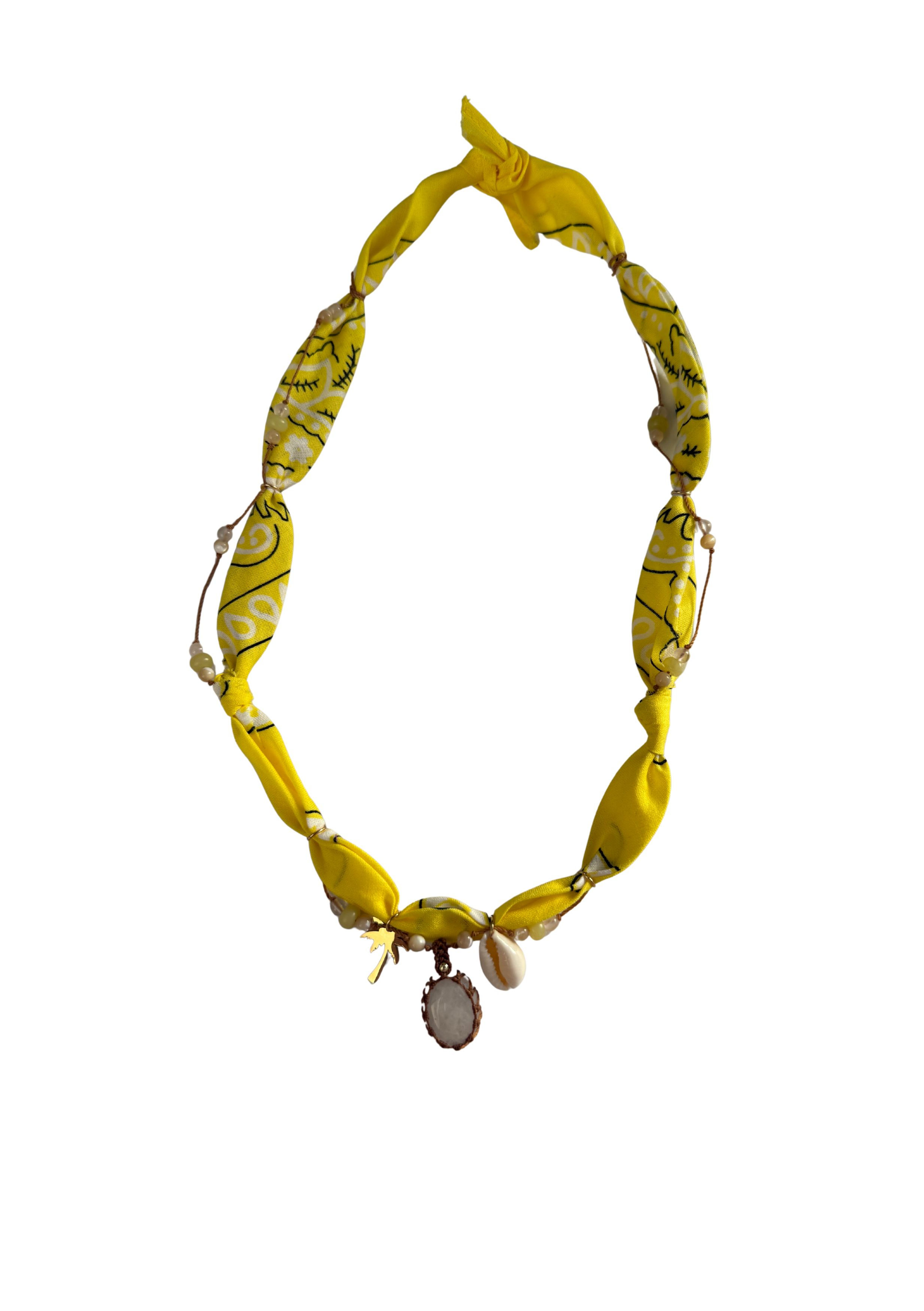Collier « aloha » pierre macramé jaune 