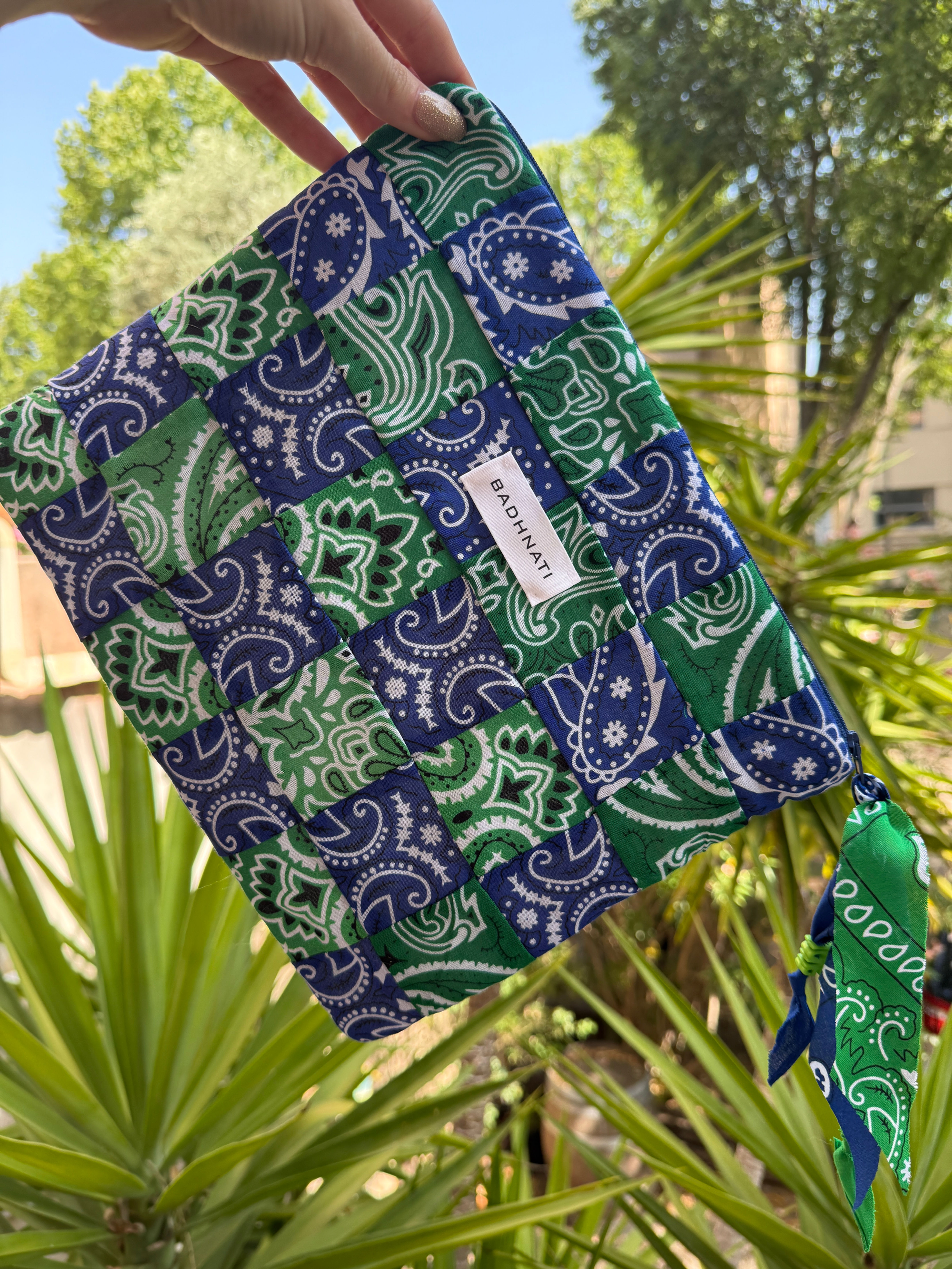 Pochette patch bleu/vert