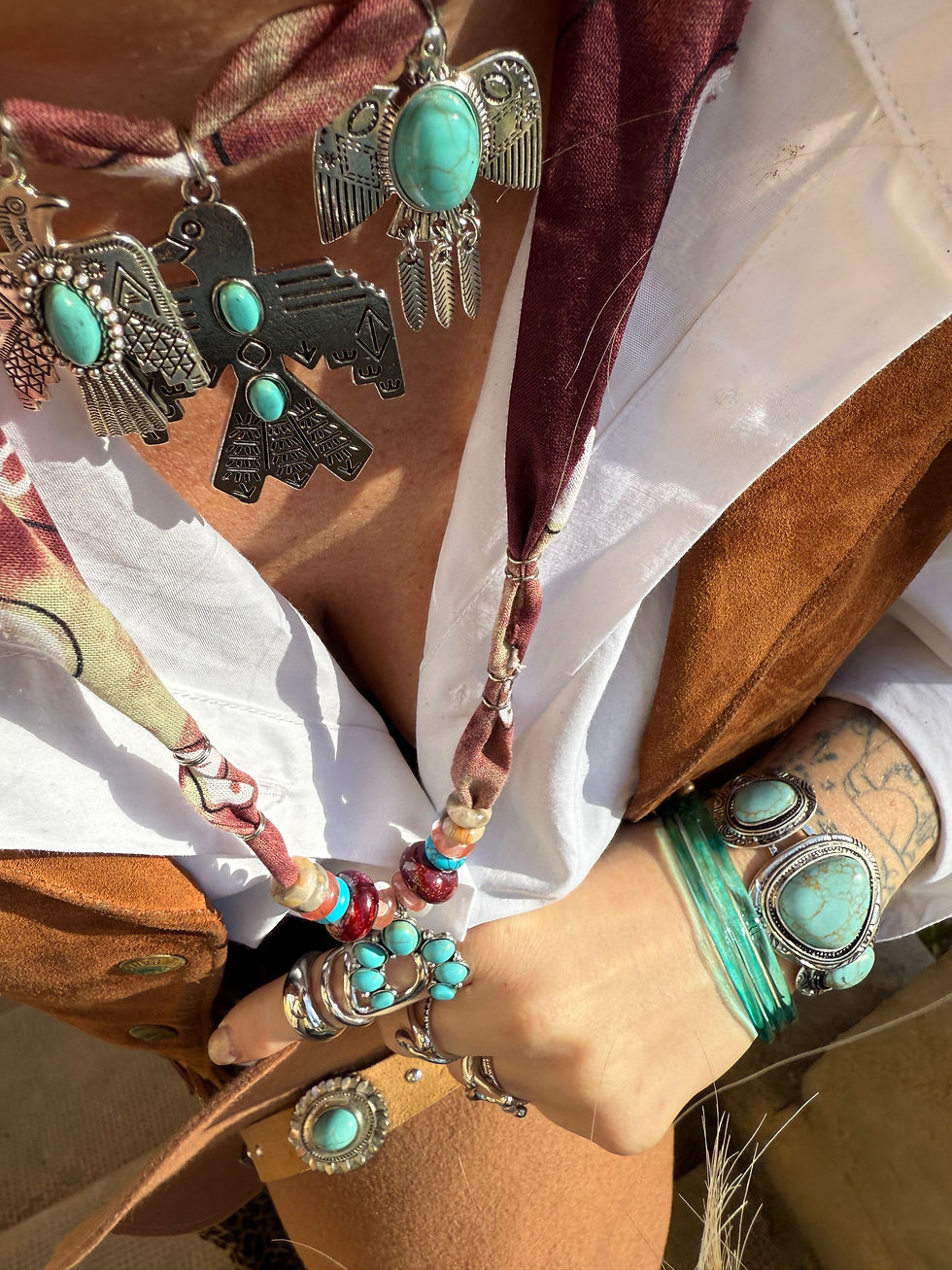 Miniature : Collier « navajo » amulette tie and dye marron 