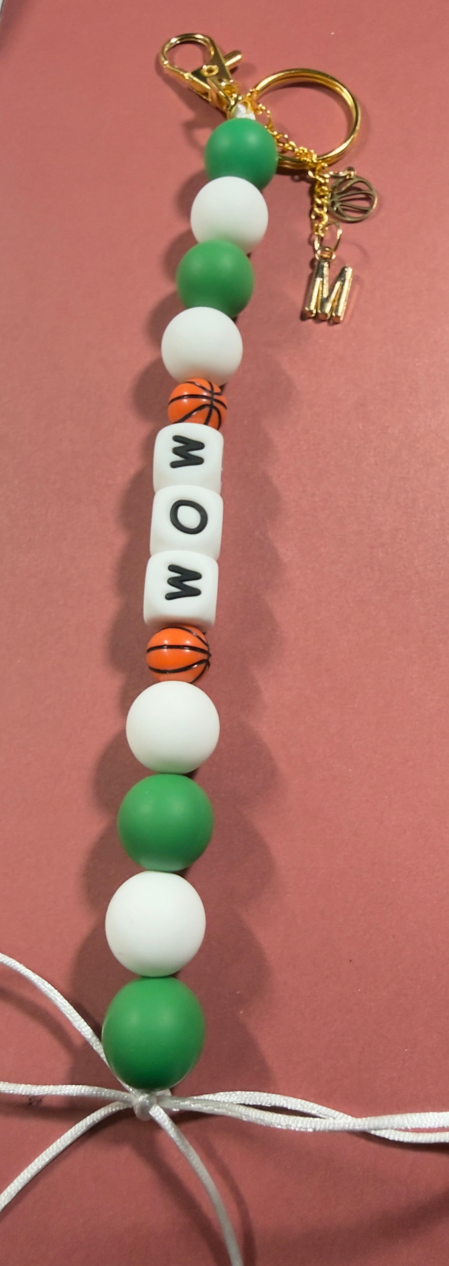 Personalized Sport Silicone Beaded "Mom" Keychain