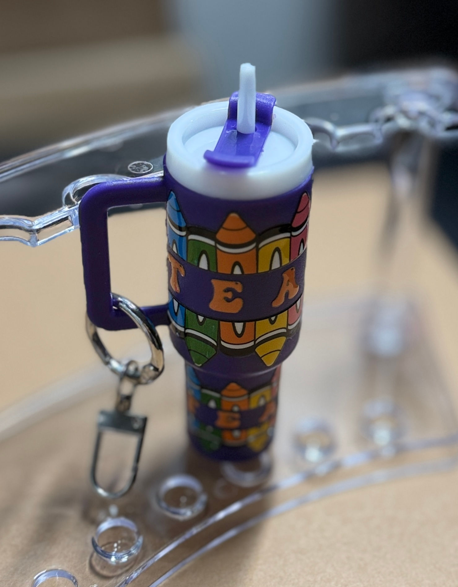 Cute "Teacher" Purple Mini Tumbler Keychain