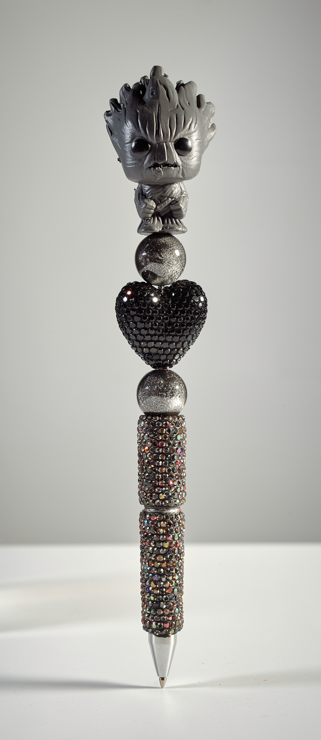 Gunmetal Character Rhinestone Heart Bling Pen
