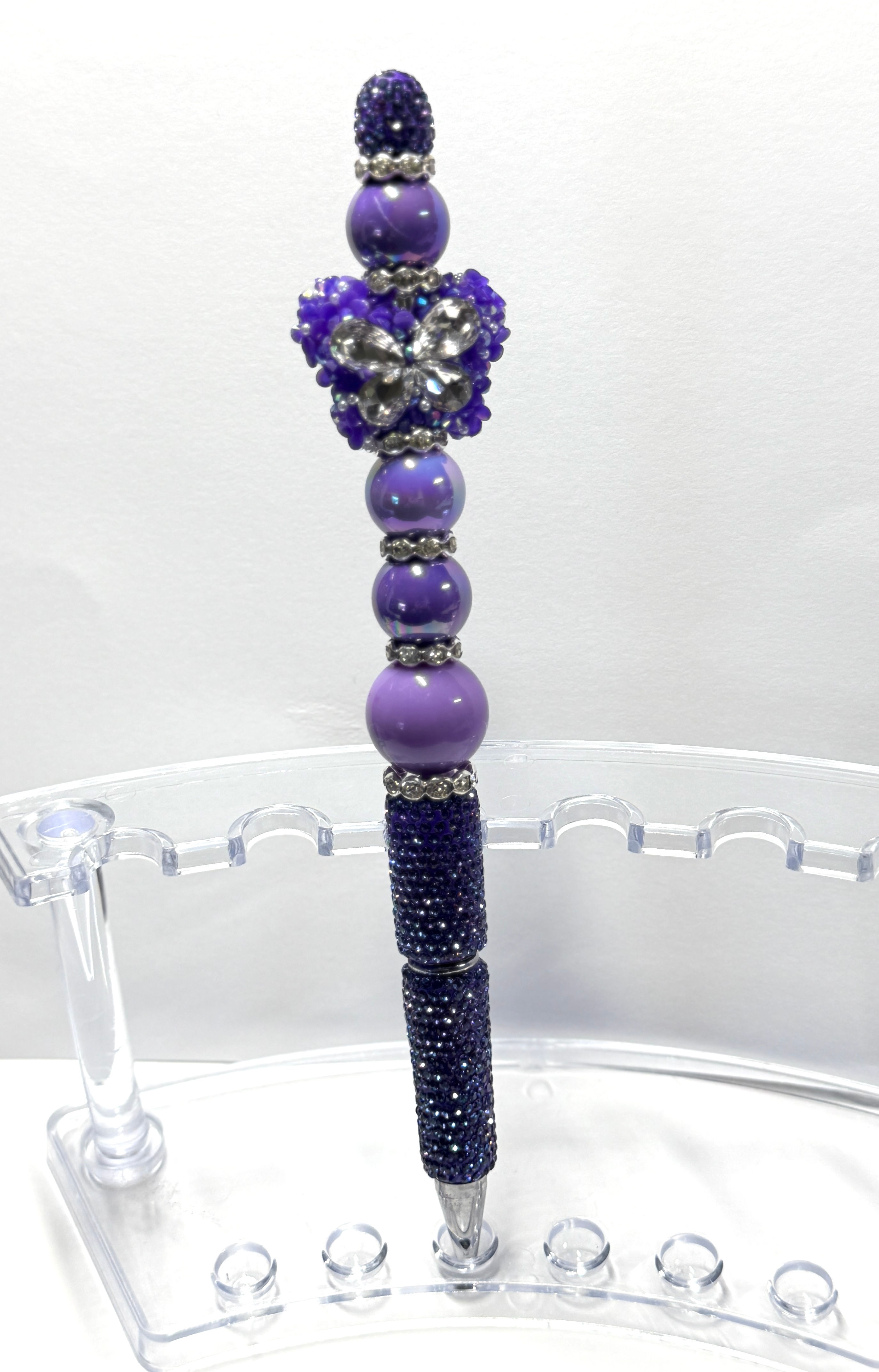 Purple AB Rhinestone Butterfly Pen