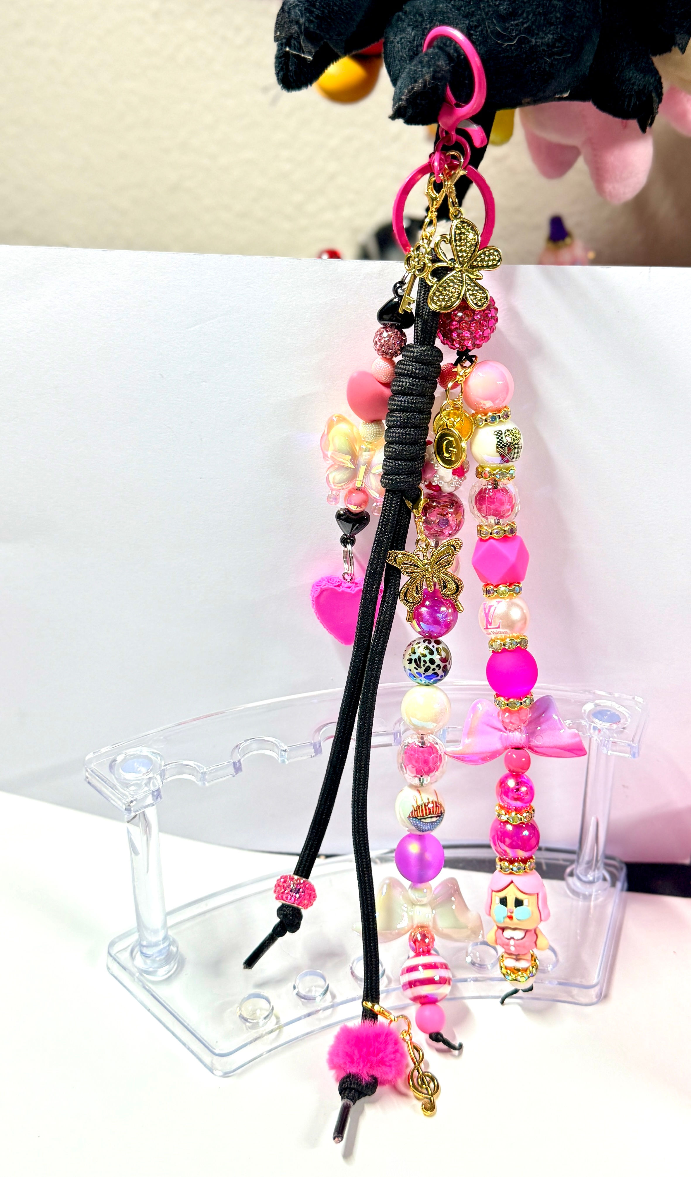 Chunky Hot Pink & Black Keychain
