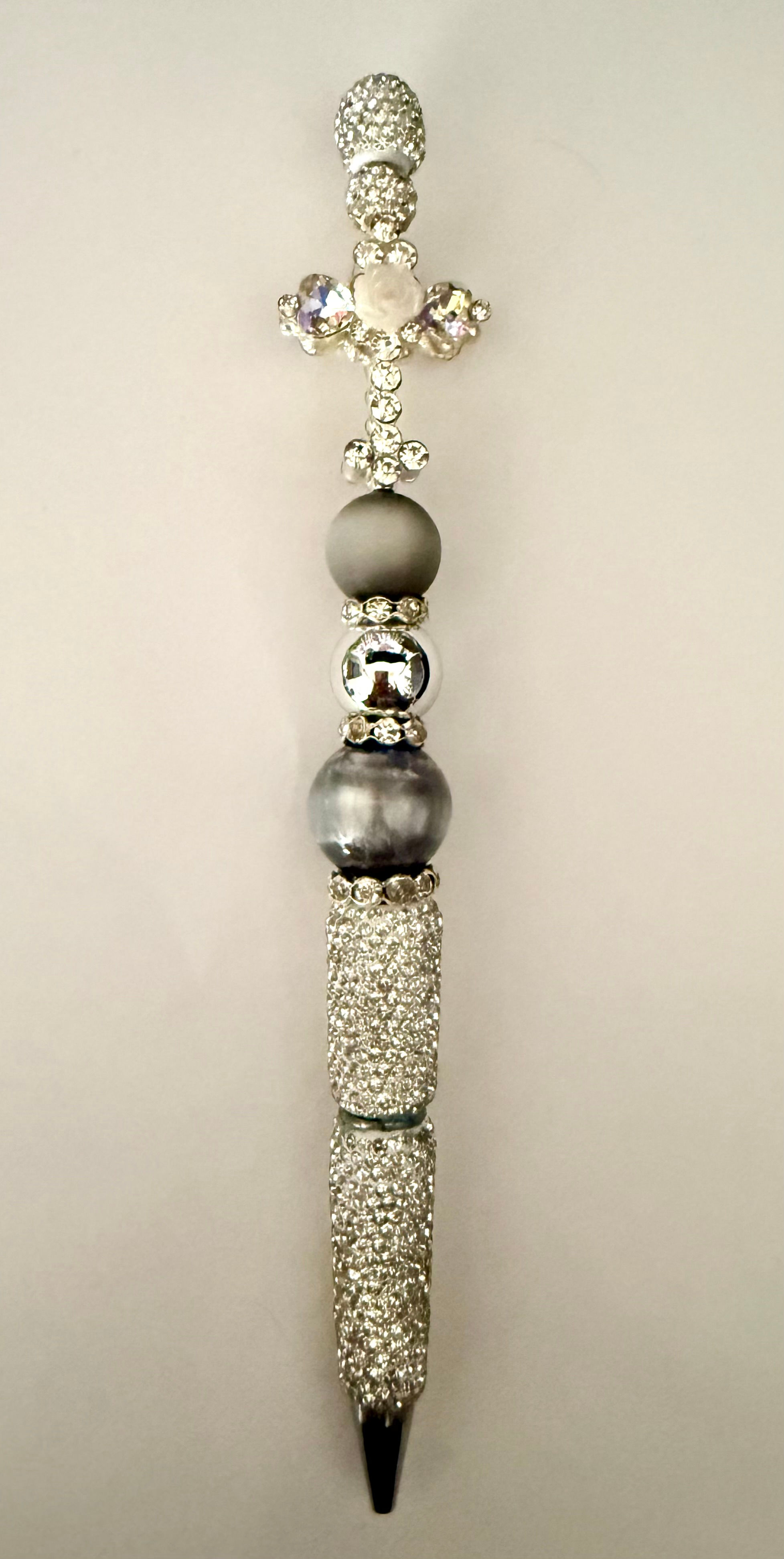 Silver Rhinestone Cross Bling Pen