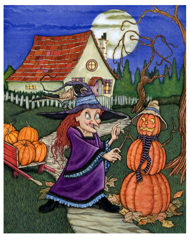 Pumpkin Witch - watercolor on illo board