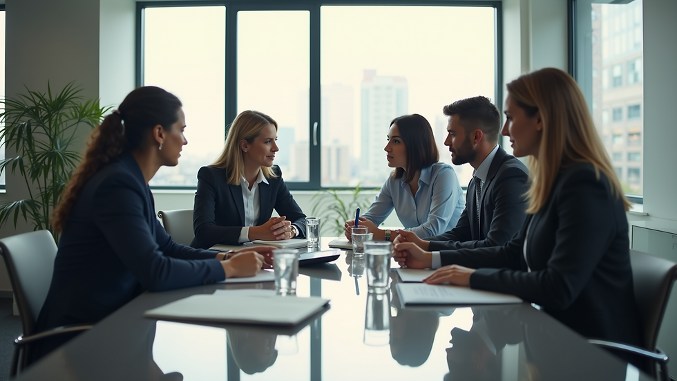 High angle view of a business team having a meeting in a bright office