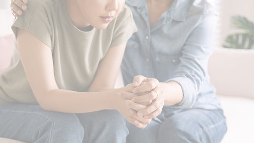 Middle aged asia people old mom holding hands trust comfort help young woman talk crying s