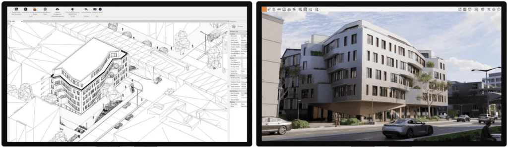 Enscape rendering of a modern building design in Enscape