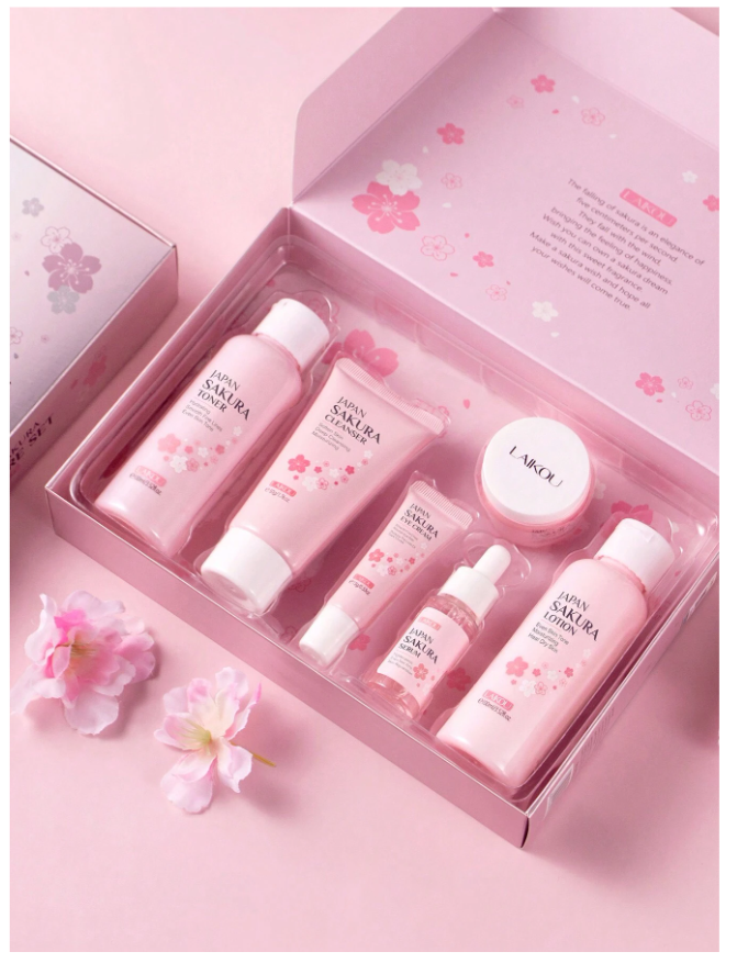 Thumbnail: 6 Pcs Laikou Japan Sakura(Cleanser, Toner , Serum, Eye cream, Lotion & Essence C