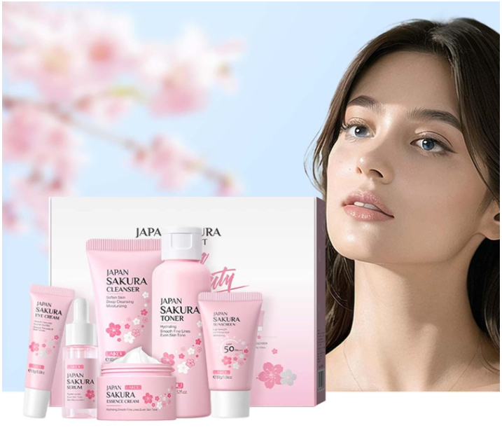 Thumbnail: 6pcs Sakura Face Skin care set deep cleansing moisturizing repairing anti-Aging